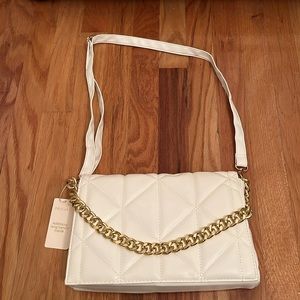 Primark Quilted White Shoulder Bag Gold Chain Link Strap & Long Handle Strap